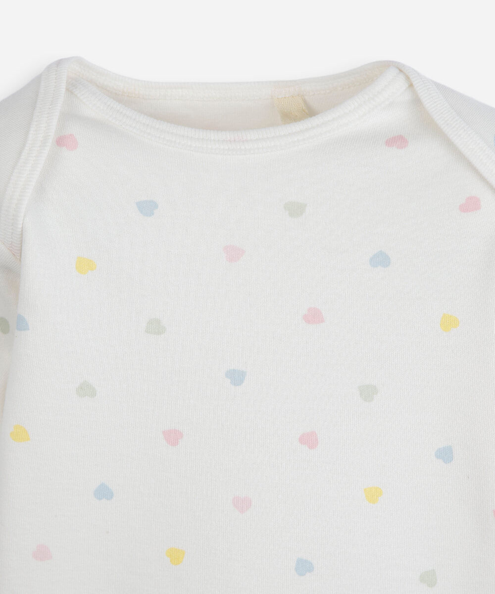 body infantil de algodão manga longa coração off white