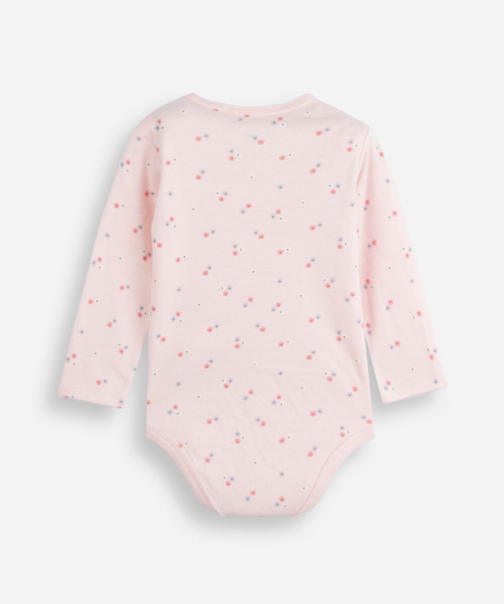 body infantil de algodão manga longa floral rosa