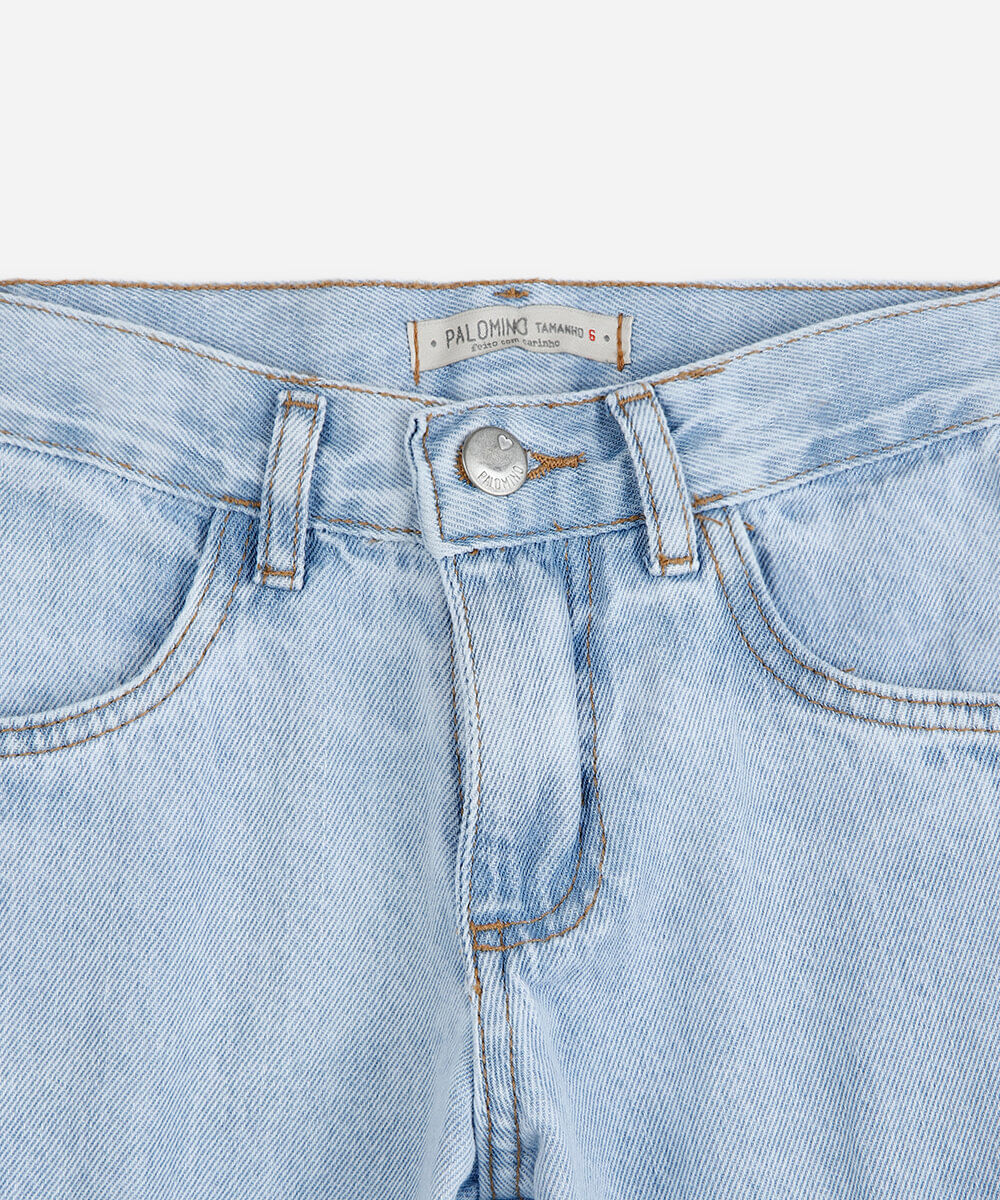calça wide leg cargo infantil jeans  cintura média azul