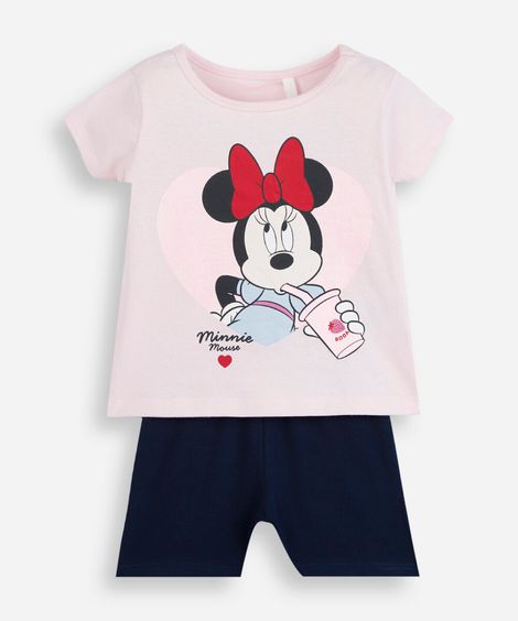 conjunto curto infantil de algodão minnie colorido