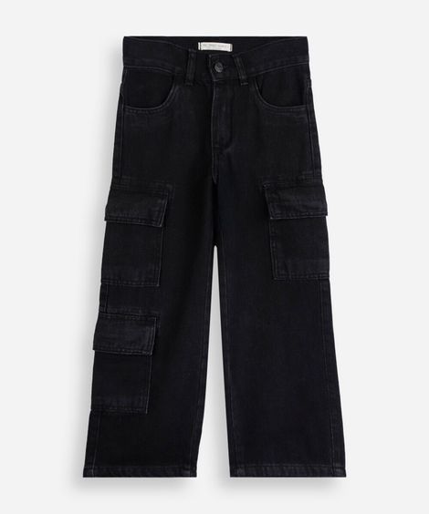 calça jeans cargo larga Infantil preta