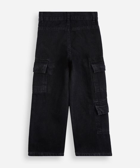 calça jeans cargo larga Infantil preta