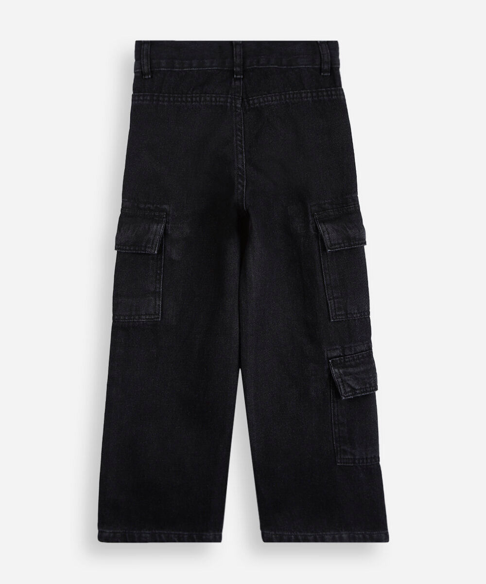 calça jeans cargo larga Infantil preta
