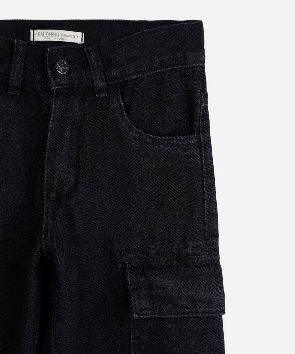 calça jeans cargo larga Infantil preta