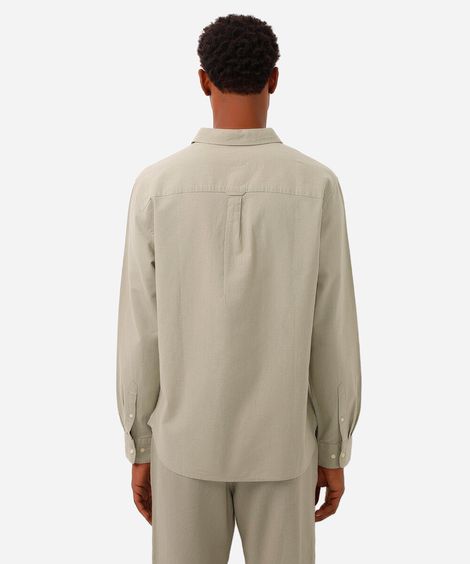 camisa comfort com linho manga longa verde