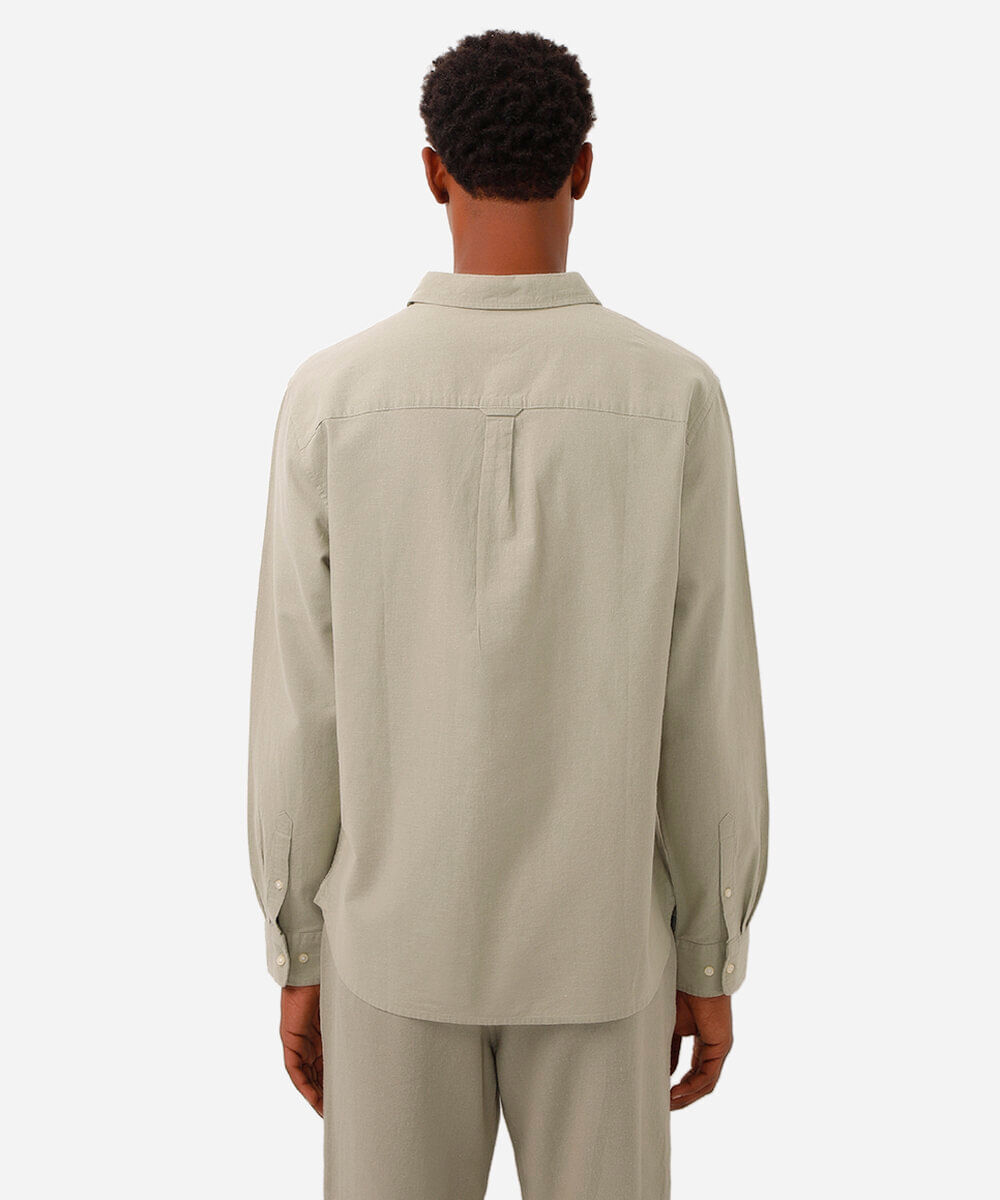 camisa comfort com linho manga longa verde