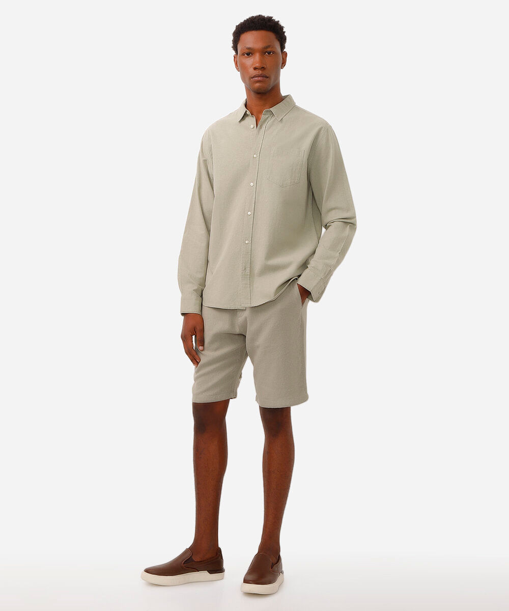 camisa comfort com linho manga longa verde
