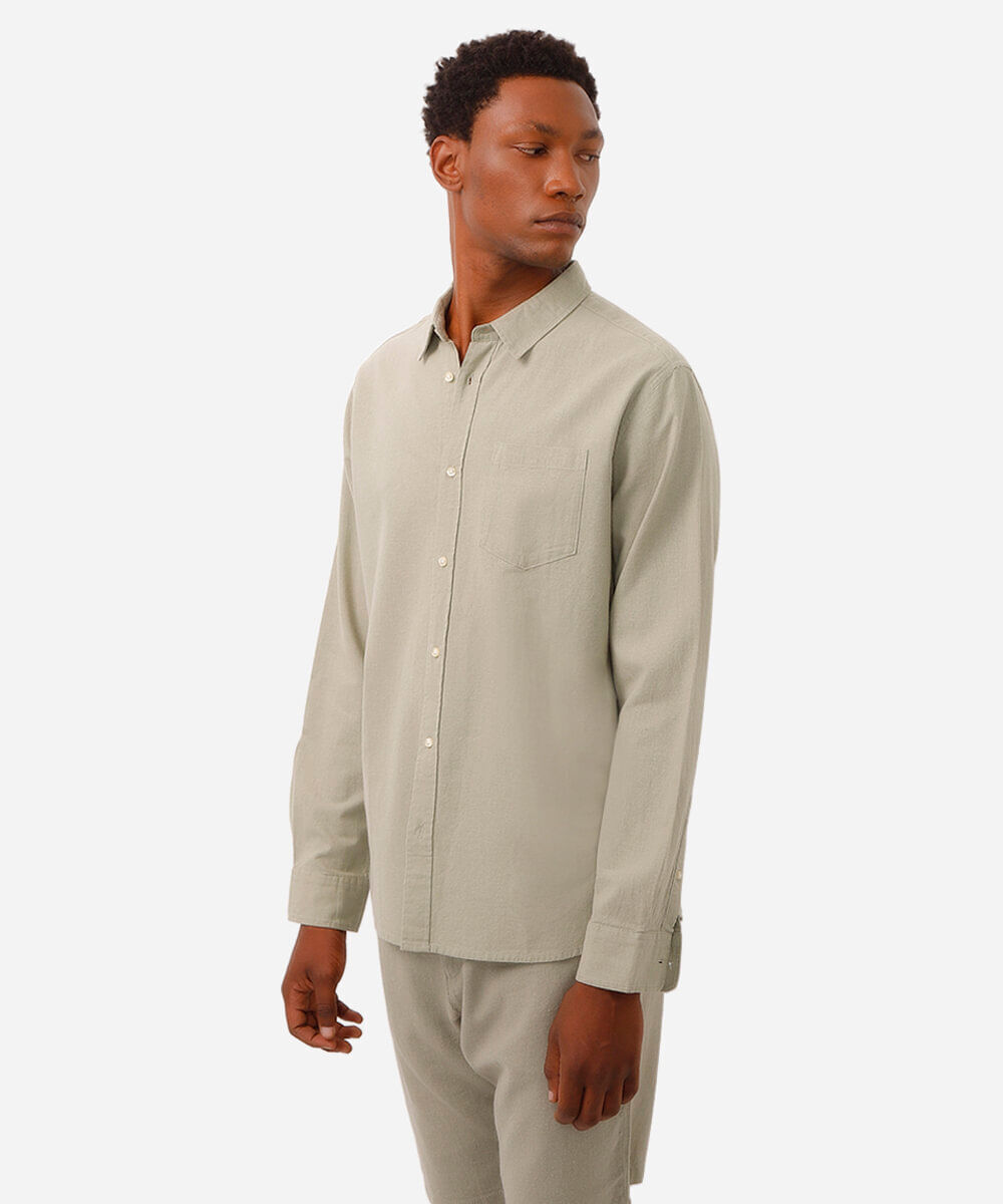 camisa comfort com linho manga longa verde