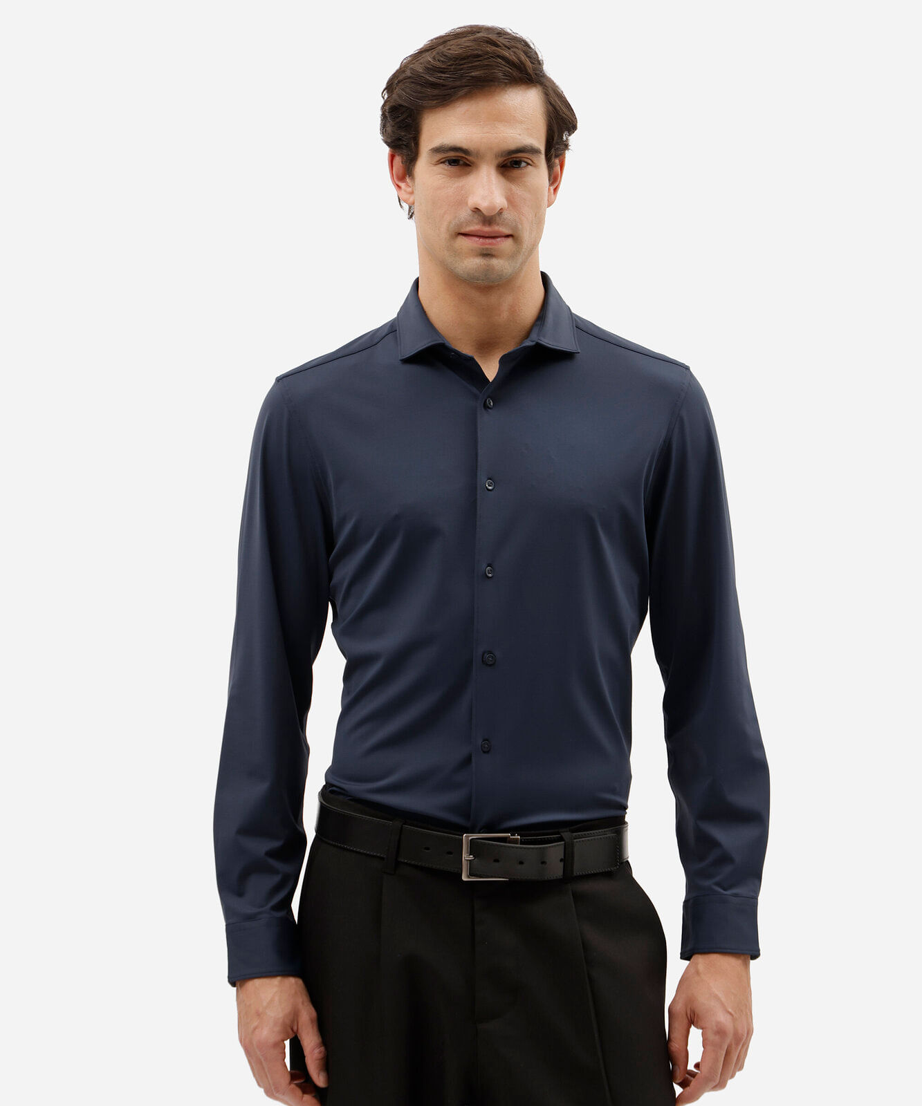 camisa slim fit masculina de poliamida manga longa azul