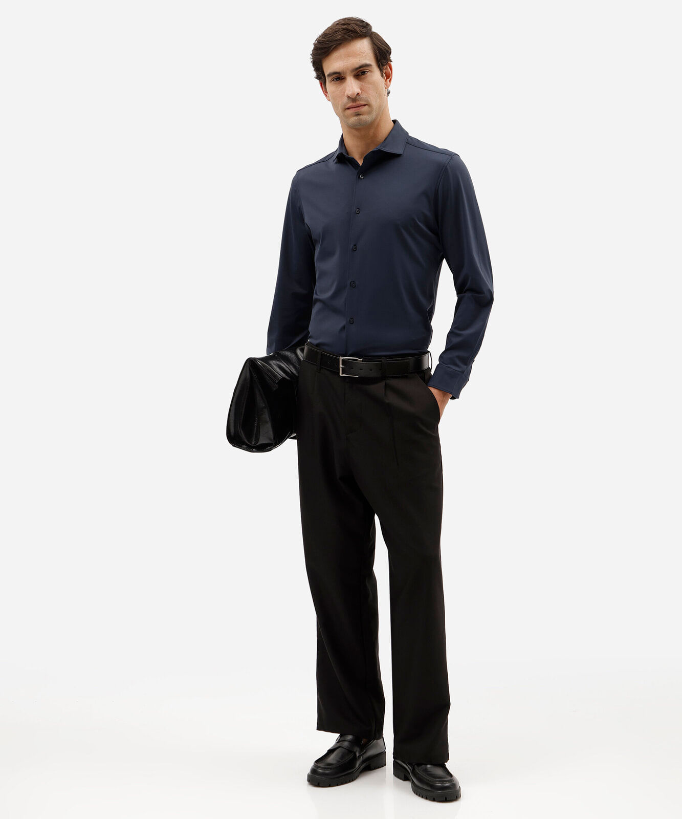 camisa slim fit masculina de poliamida manga longa azul