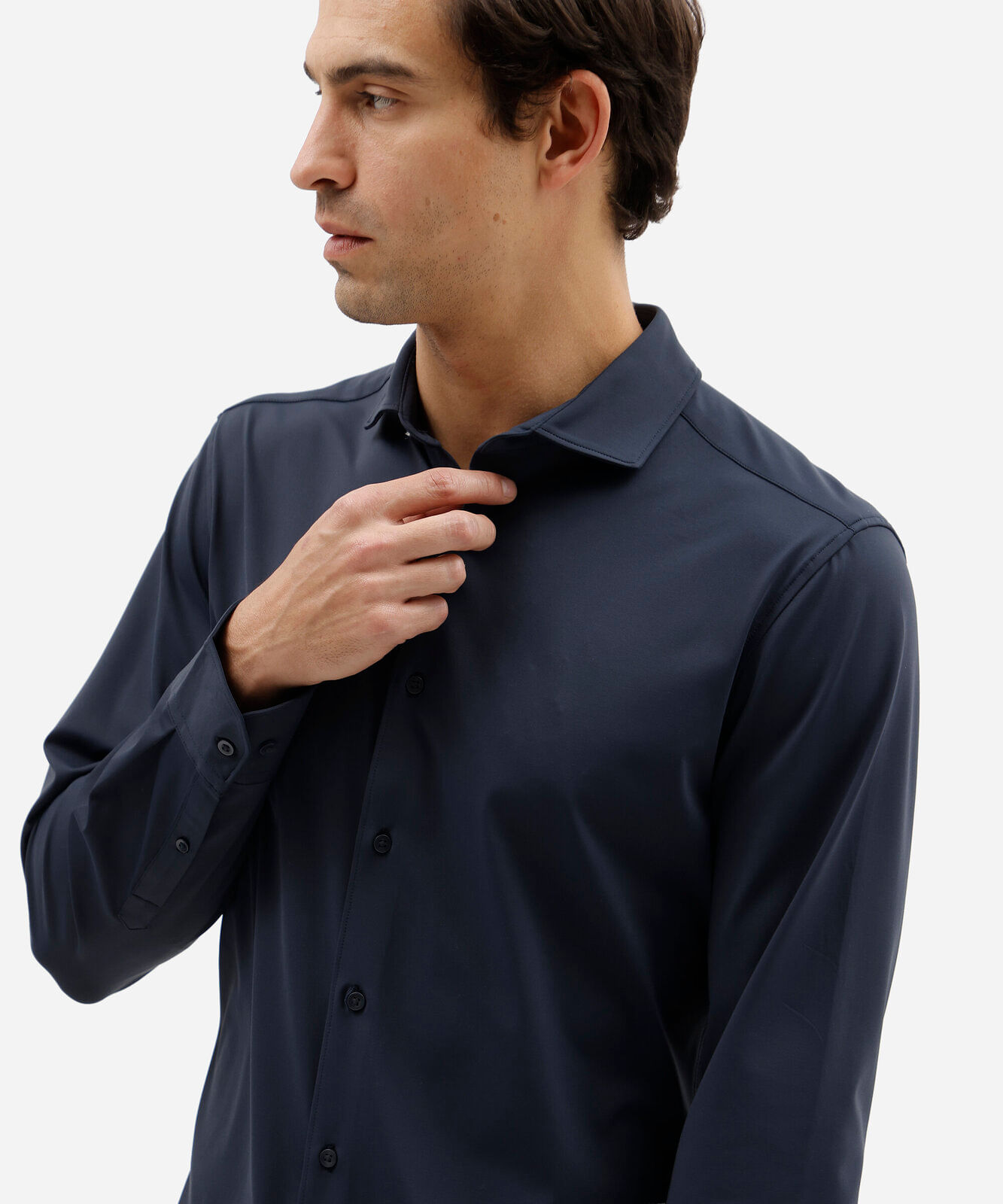camisa slim fit masculina de poliamida manga longa azul