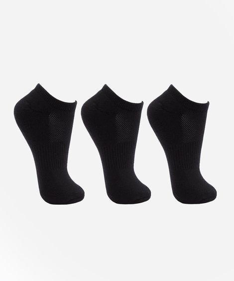 kit 3 pares de meia sapatilha masculina de algodão preto