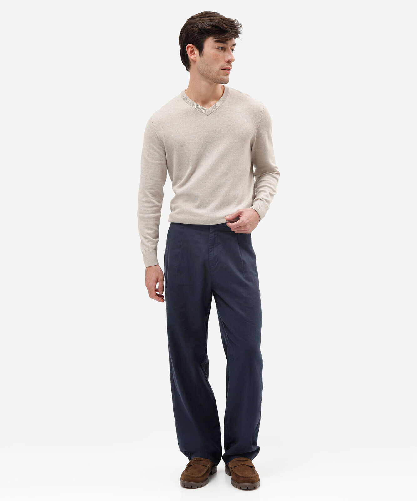 suéter masculino de tricot gola v cinza