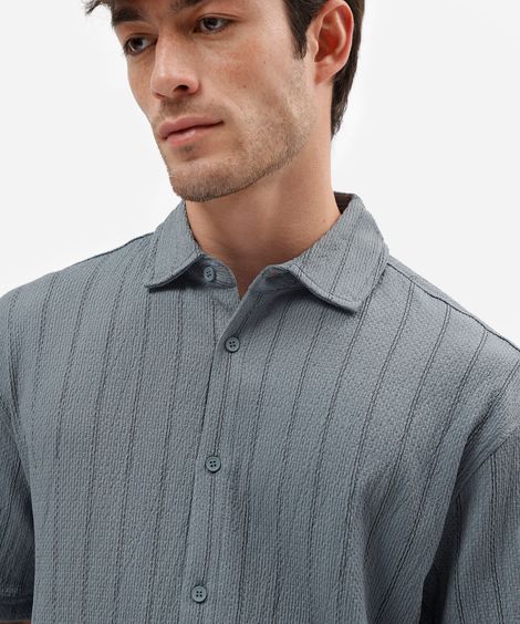 camisa masculina manga curta listras azul