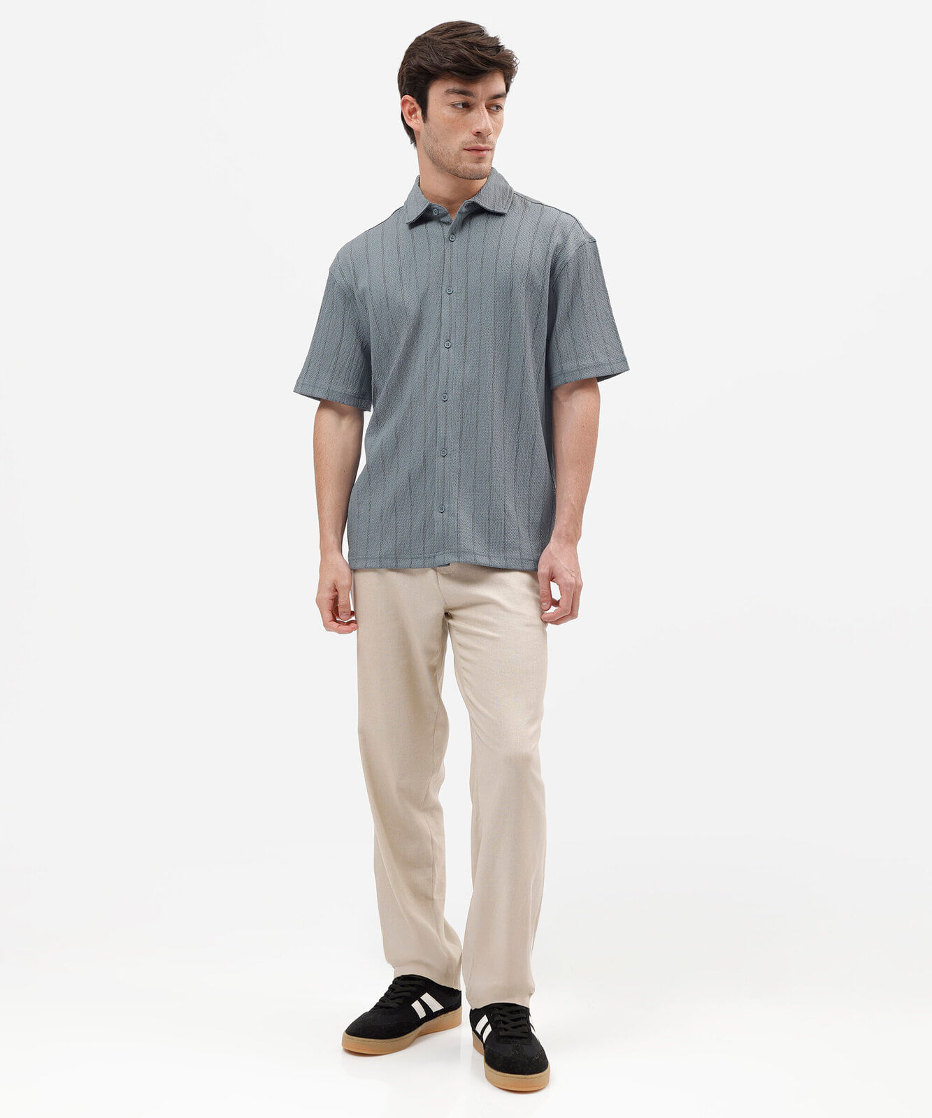 camisa masculina manga curta listras azul