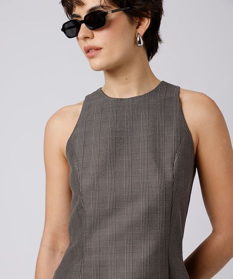 blusa peplum feminina de alfaiataria xadrez mindset cinza