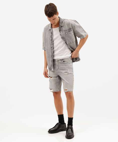 bermuda slim urban masculina jeans preta cinza
