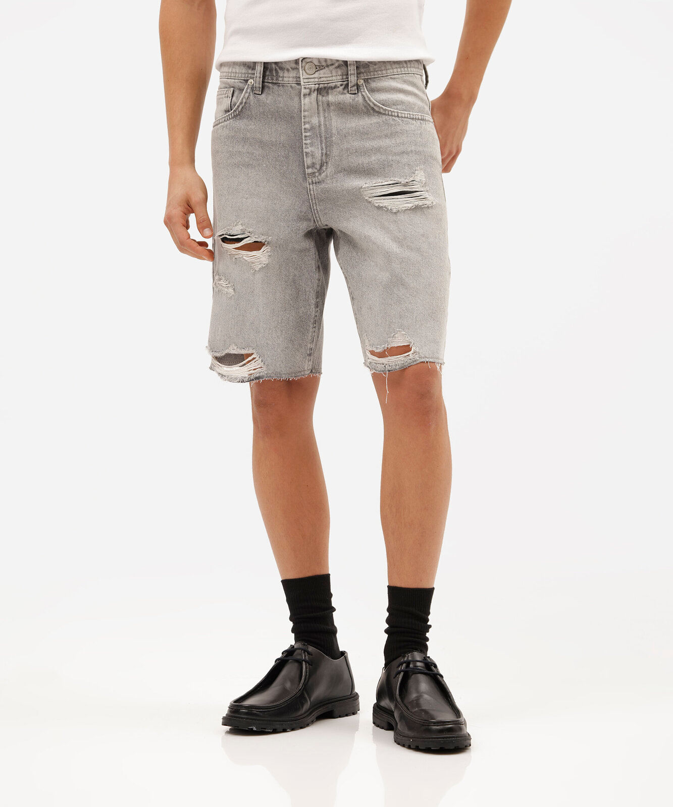 bermuda slim urban masculina jeans preta cinza