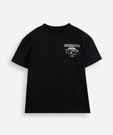 camiseta infantil de algodão manga curta chevrolet preta