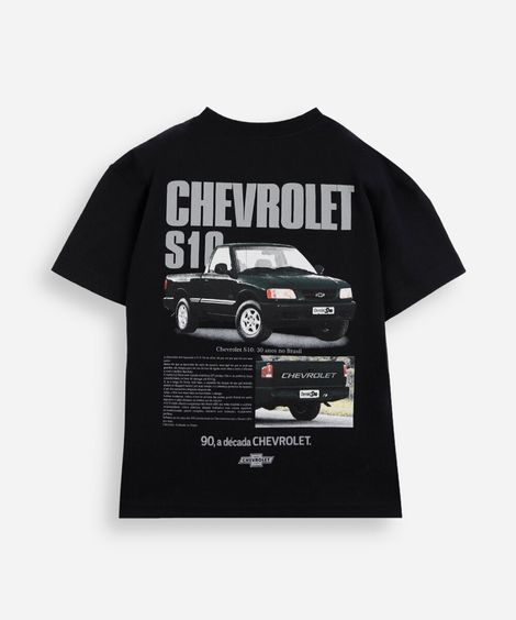 camiseta infantil de algodão manga curta chevrolet preta