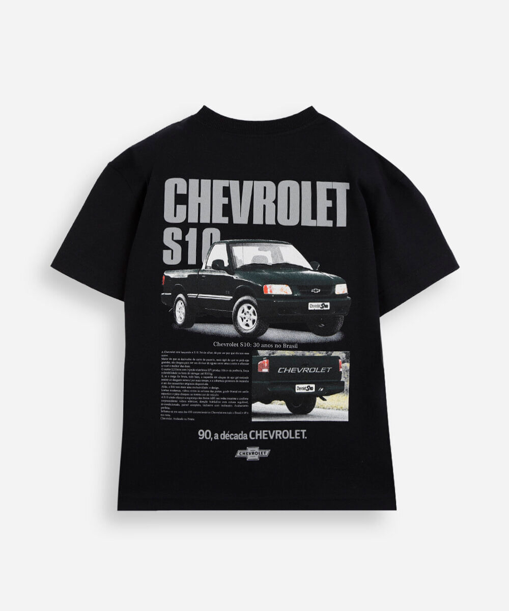 camiseta infantil de algodão manga curta chevrolet preta