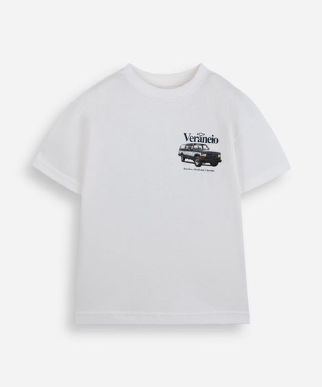 camiseta infantil de algodão manga curta chevrolet veraneio off white