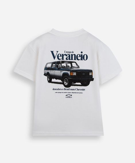 camiseta infantil de algodão manga curta chevrolet veraneio off white