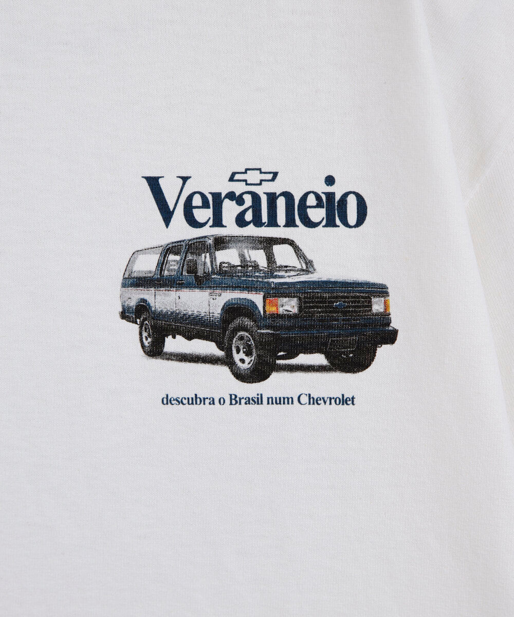camiseta infantil de algodão manga curta chevrolet veraneio off white