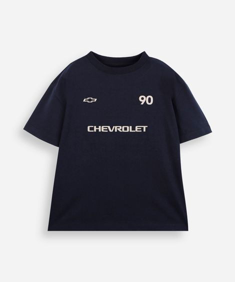 camiseta infantil de algodão manga curta chevrolet azul