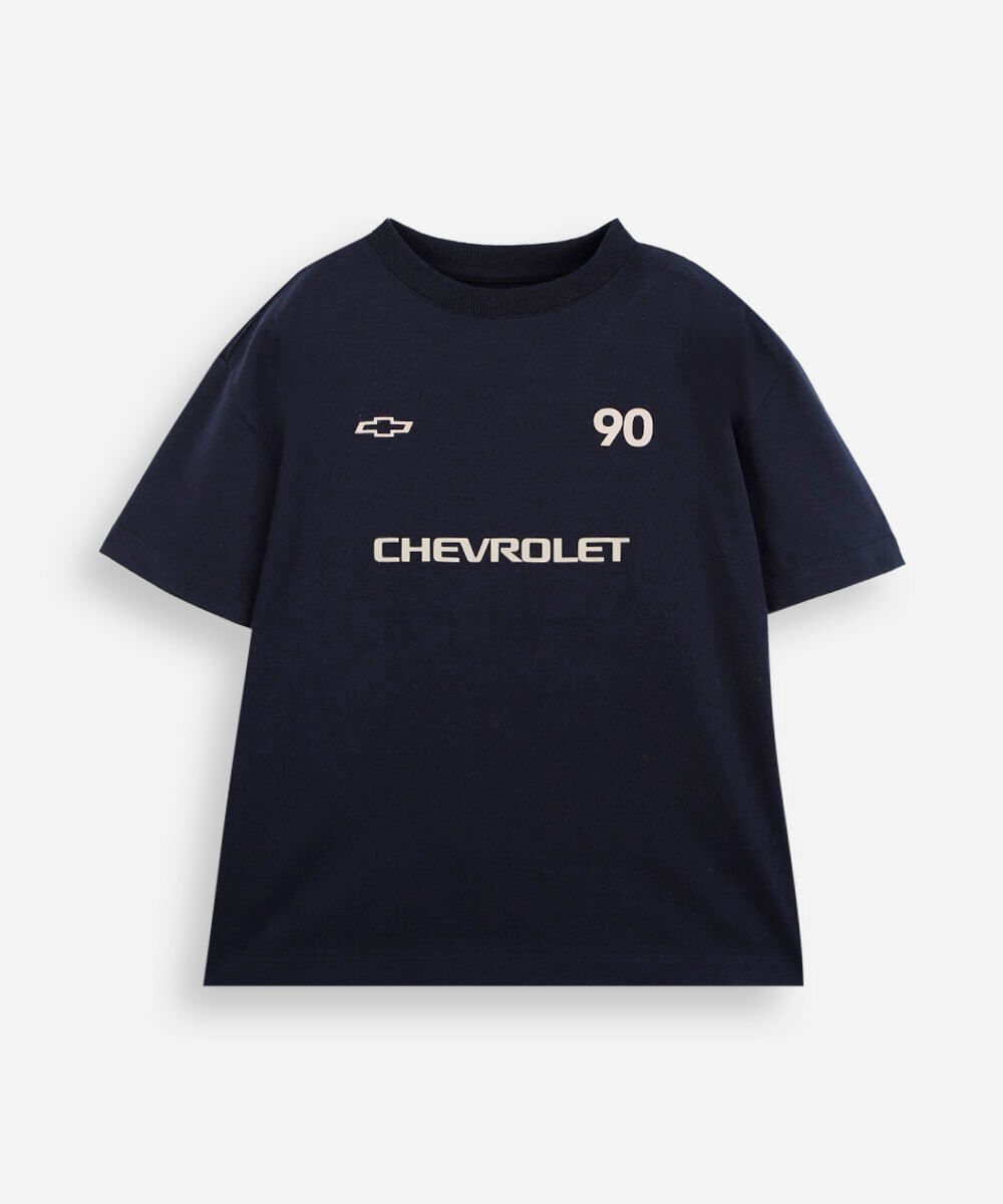 camiseta infantil de algodão manga curta chevrolet azul