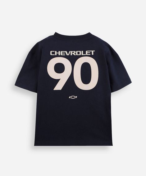 camiseta infantil de algodão manga curta chevrolet azul