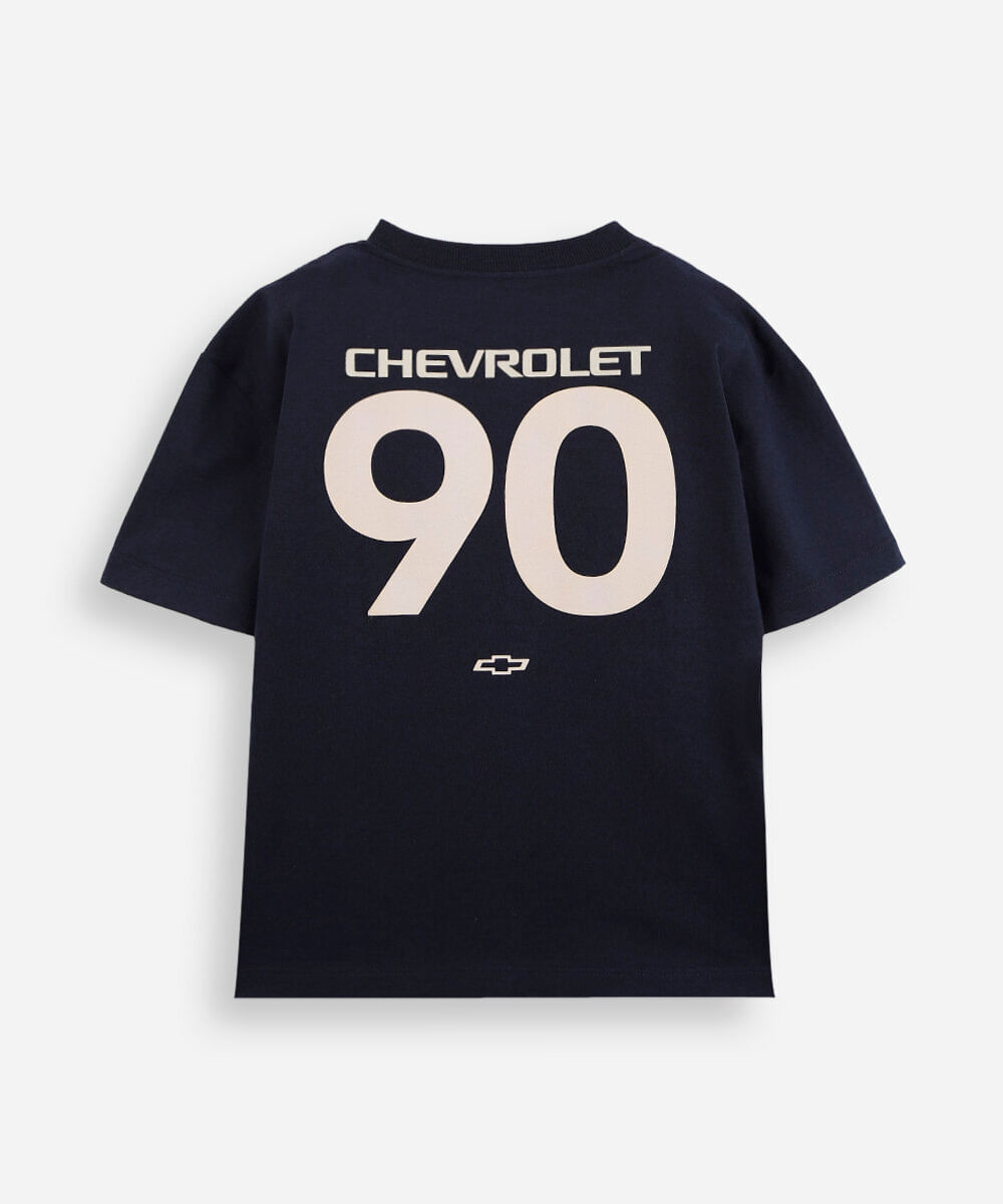 camiseta infantil de algodão manga curta chevrolet azul