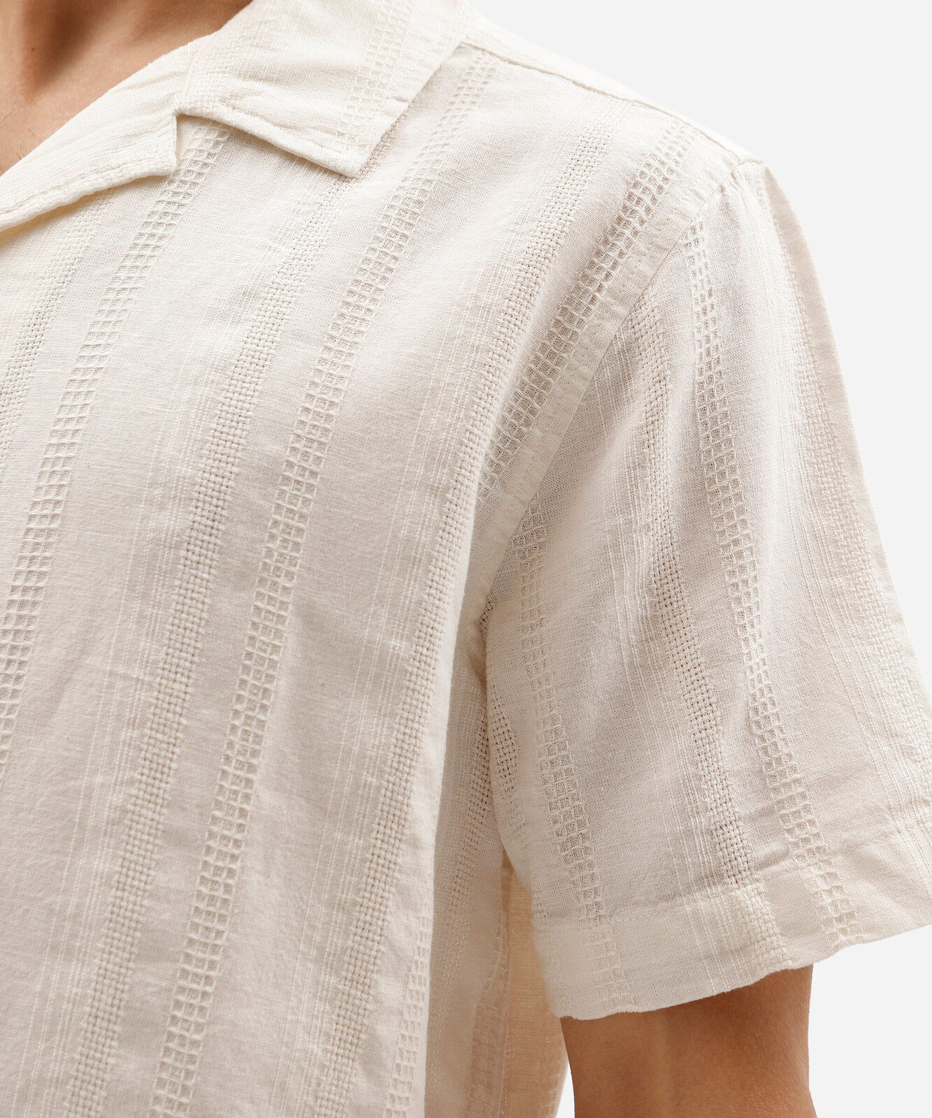 camisa masculina comfort de algodão com linho texturizada off white