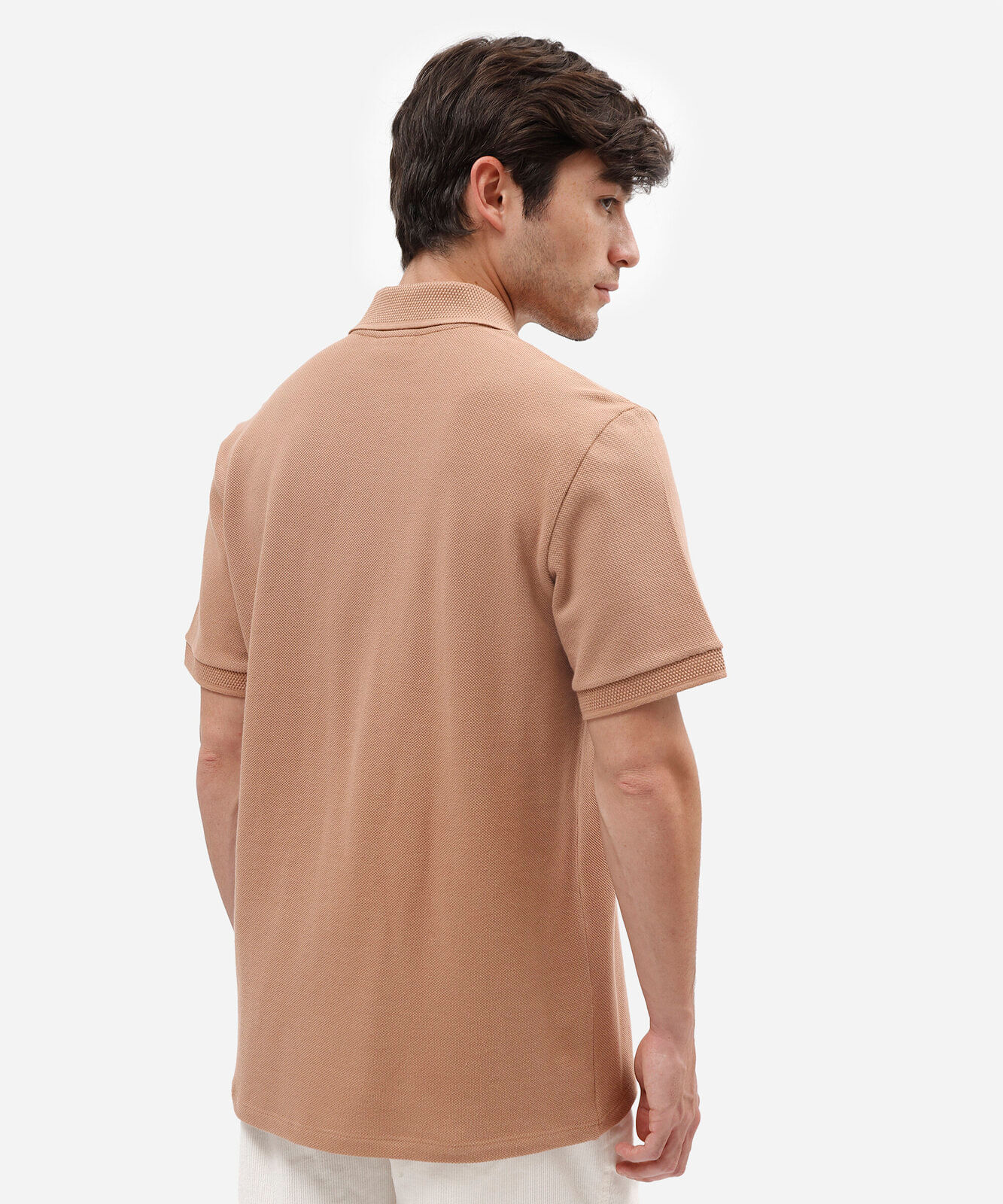 camisa polo comfort masculina texturizada em malha piquet bege