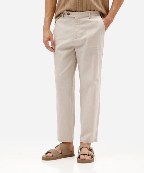 calça chino slim masculina com linho bege