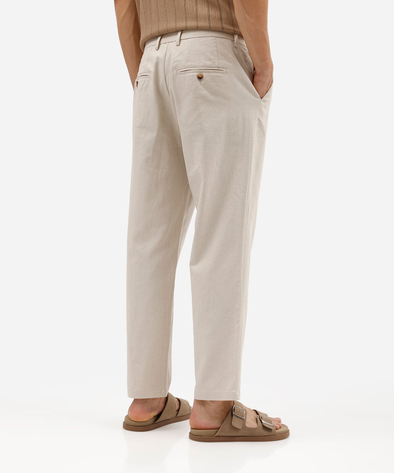 calça chino slim masculina com linho bege
