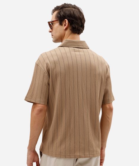 camisa masculina manga curta listras bege