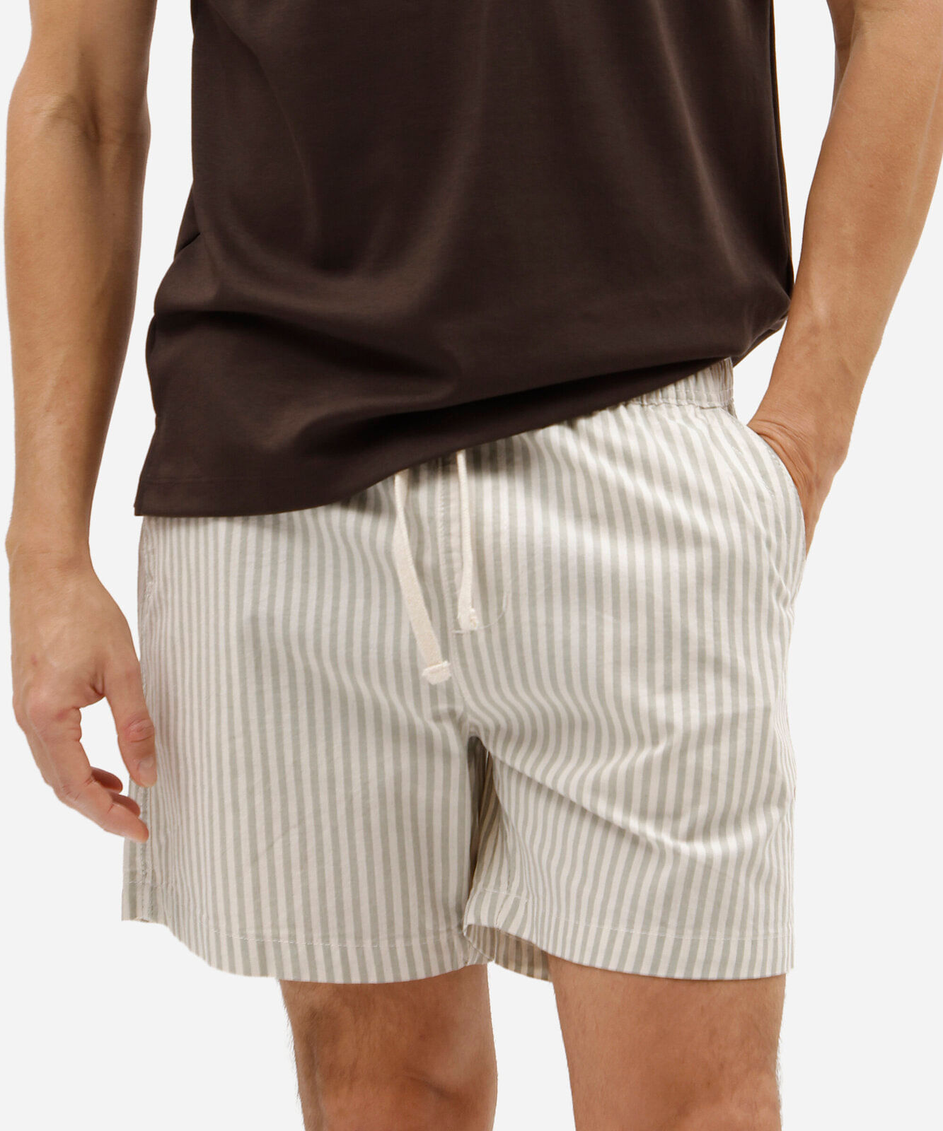 short masculino de sarja listrado cós elástico verde