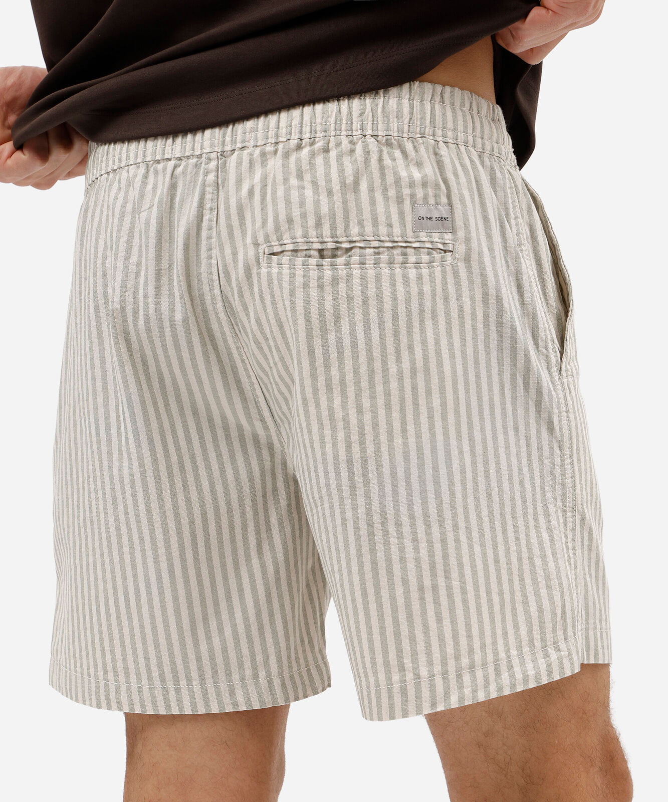 short masculino de sarja listrado cós elástico verde