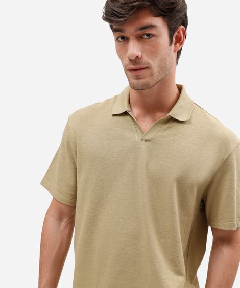 polo masculina de algodão manga curta texturizada bege