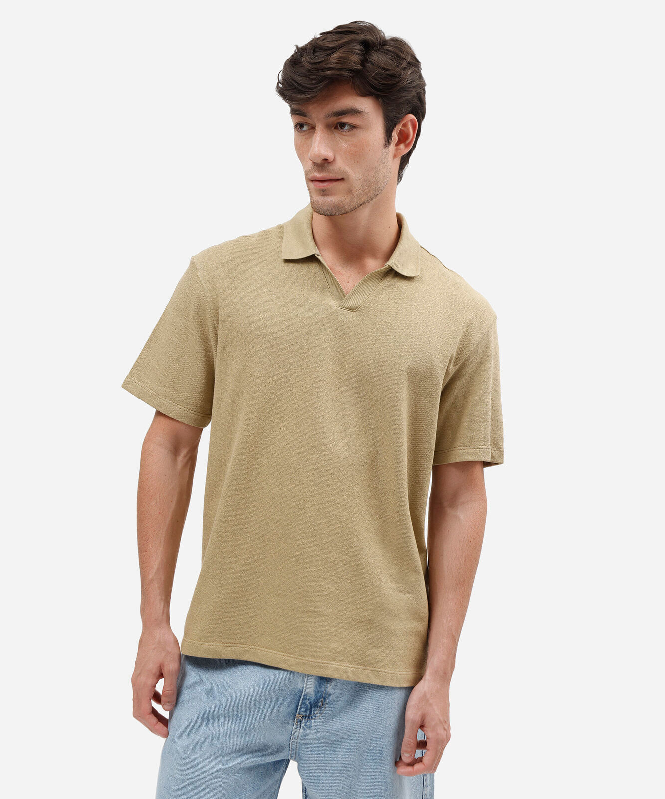 polo masculina de algodão manga curta texturizada bege