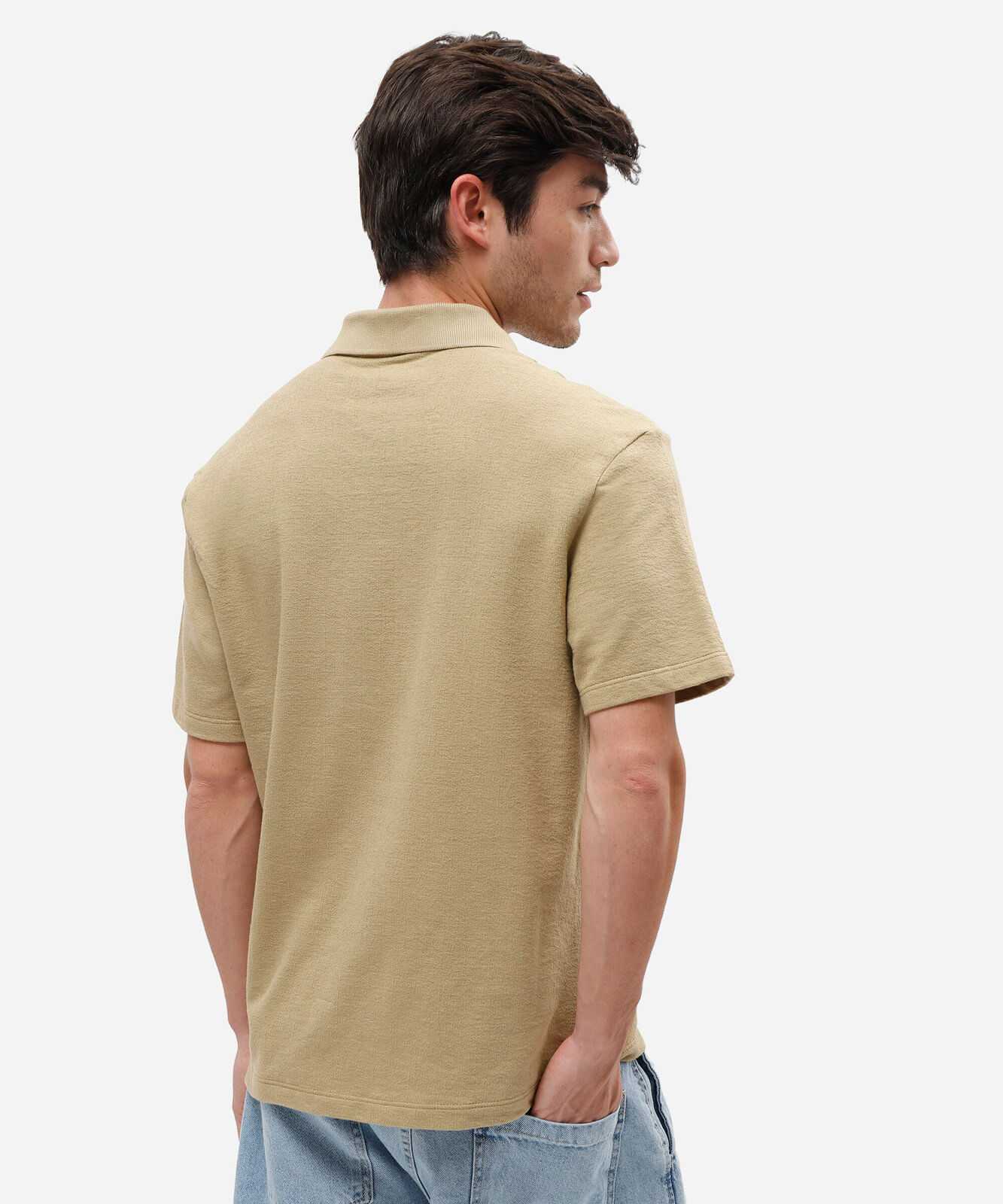 polo masculina de algodão manga curta texturizada bege
