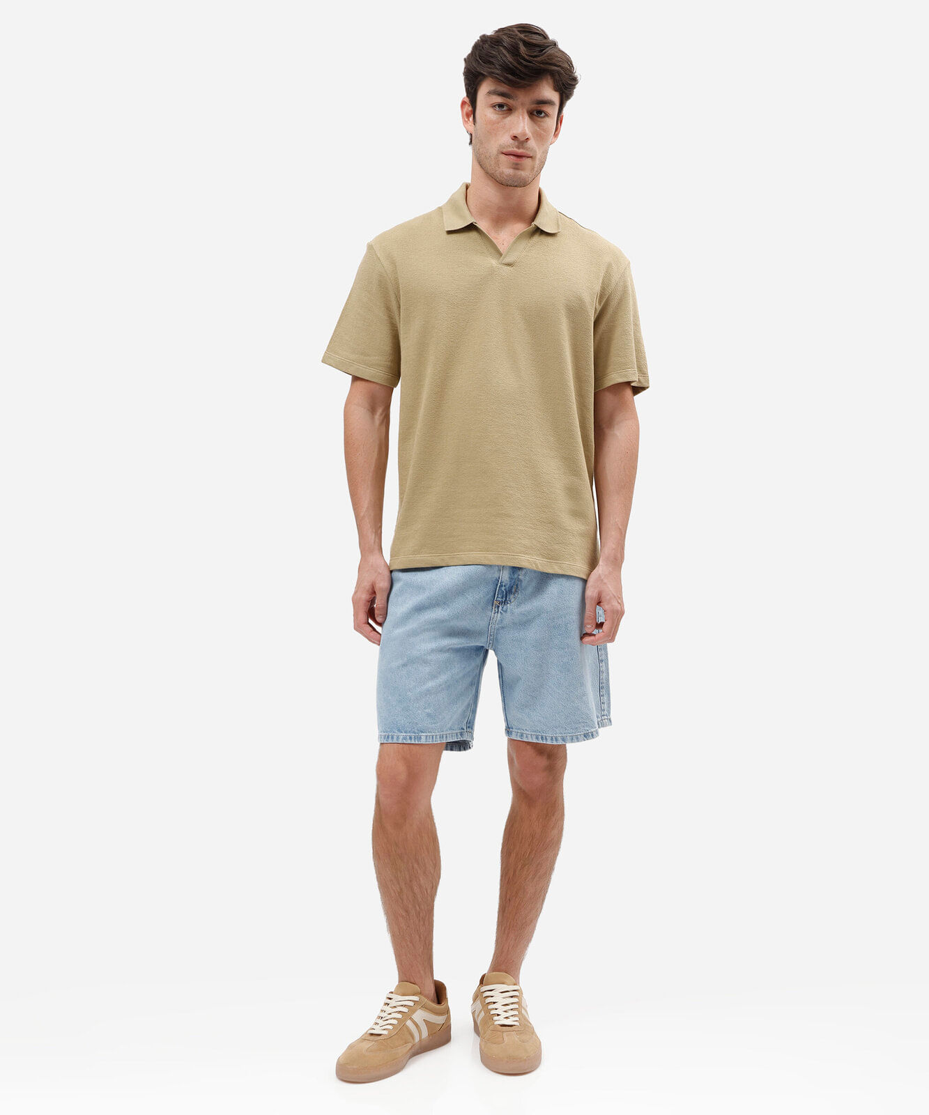 polo masculina de algodão manga curta texturizada bege