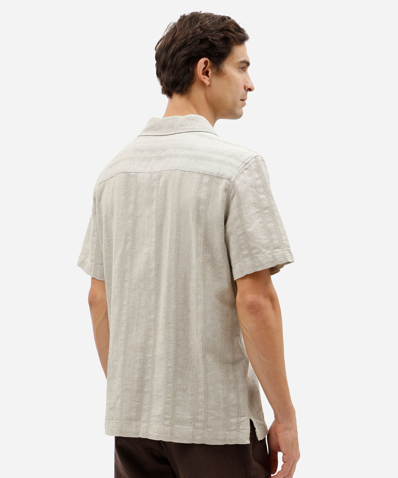camisa masculina comfort de algodão com linho texturizada verde