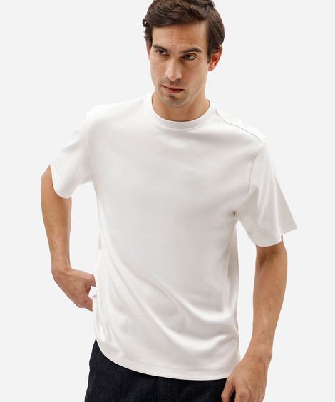camiseta masculina comfort de malha interlock lisa branca