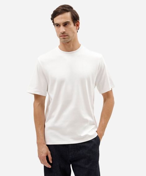 camiseta masculina comfort de malha interlock lisa branca