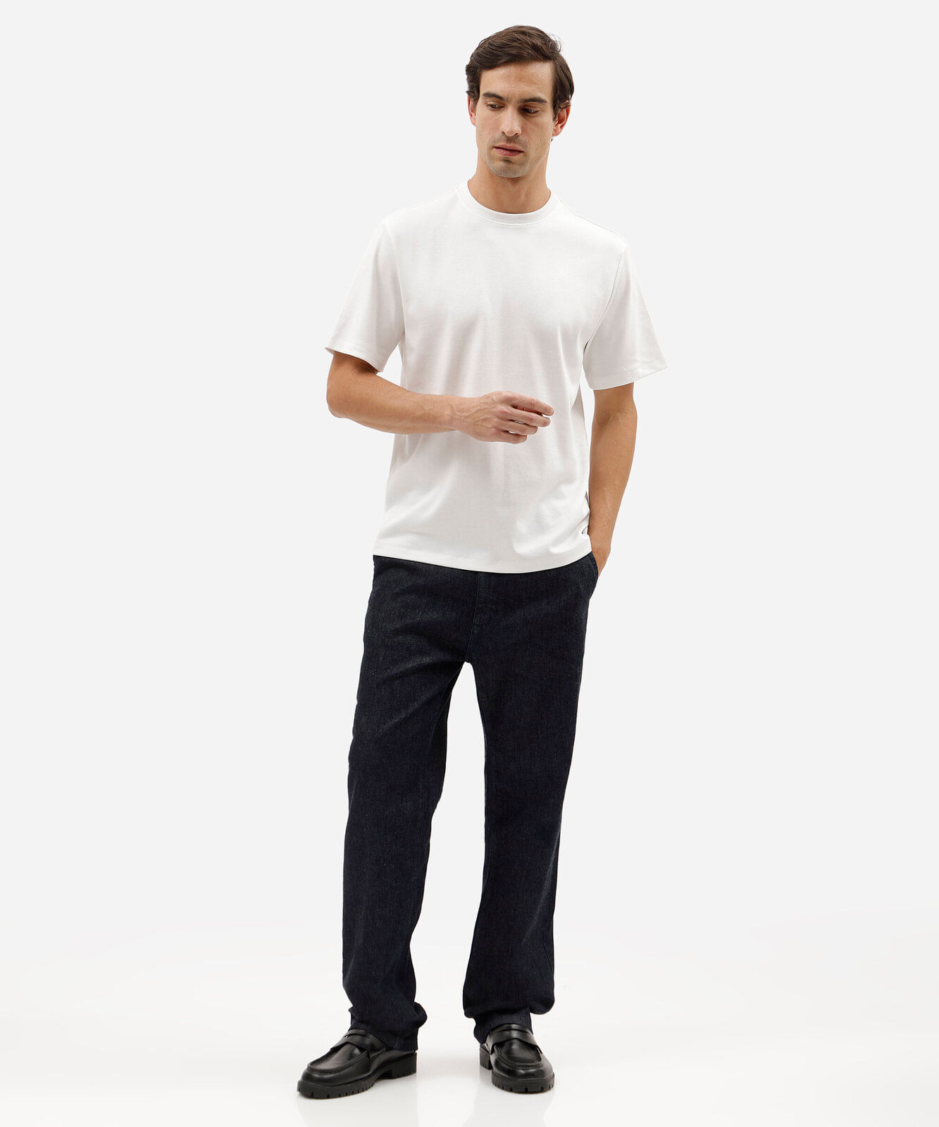 camiseta masculina comfort de malha interlock lisa branca