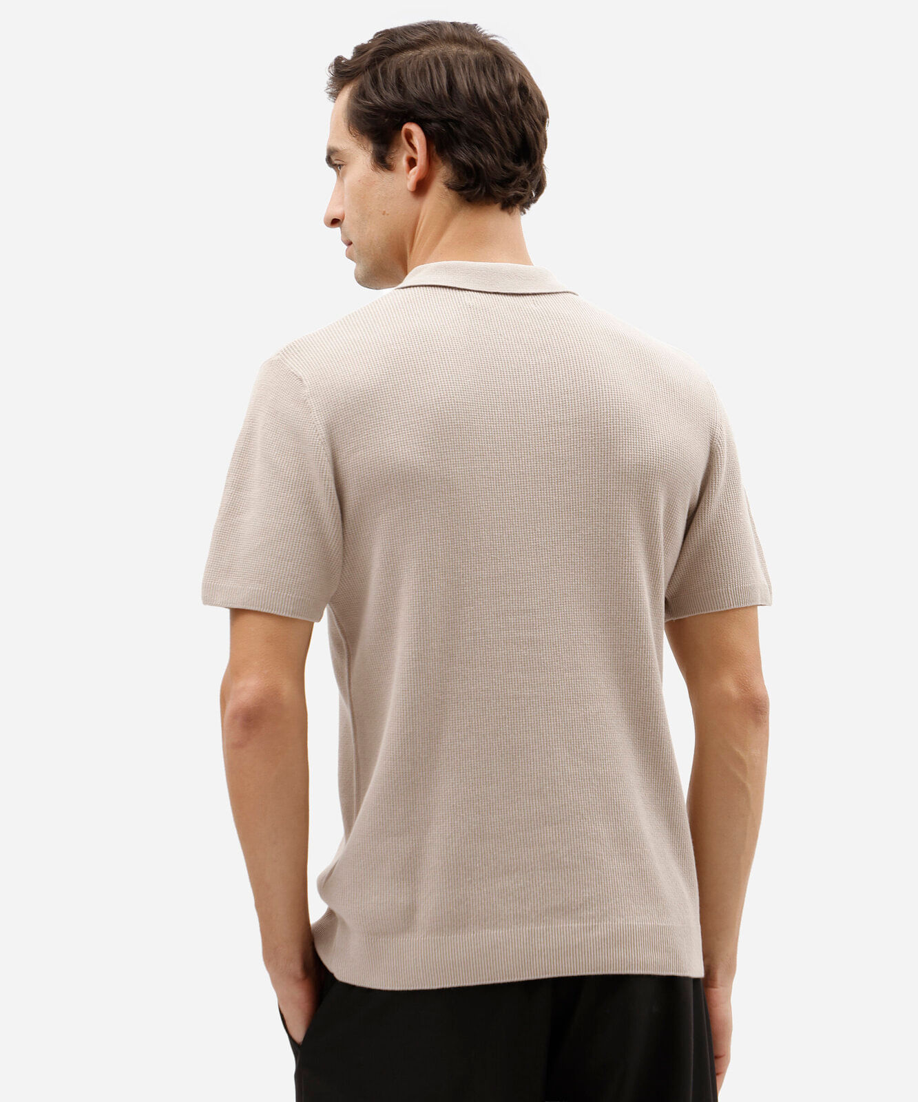 polo masculina de algodão manga curta texturizada bege