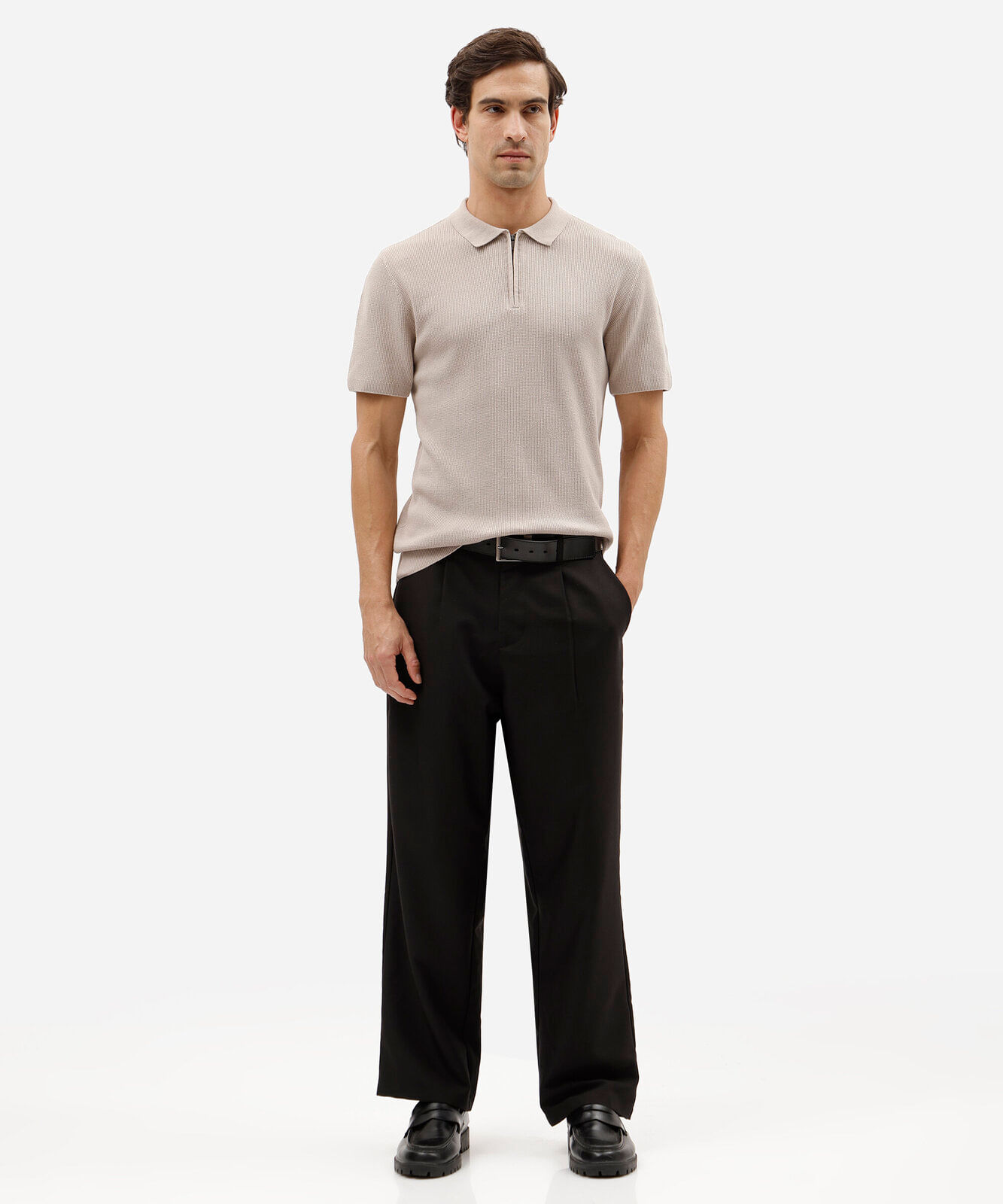 polo masculina de algodão manga curta texturizada bege