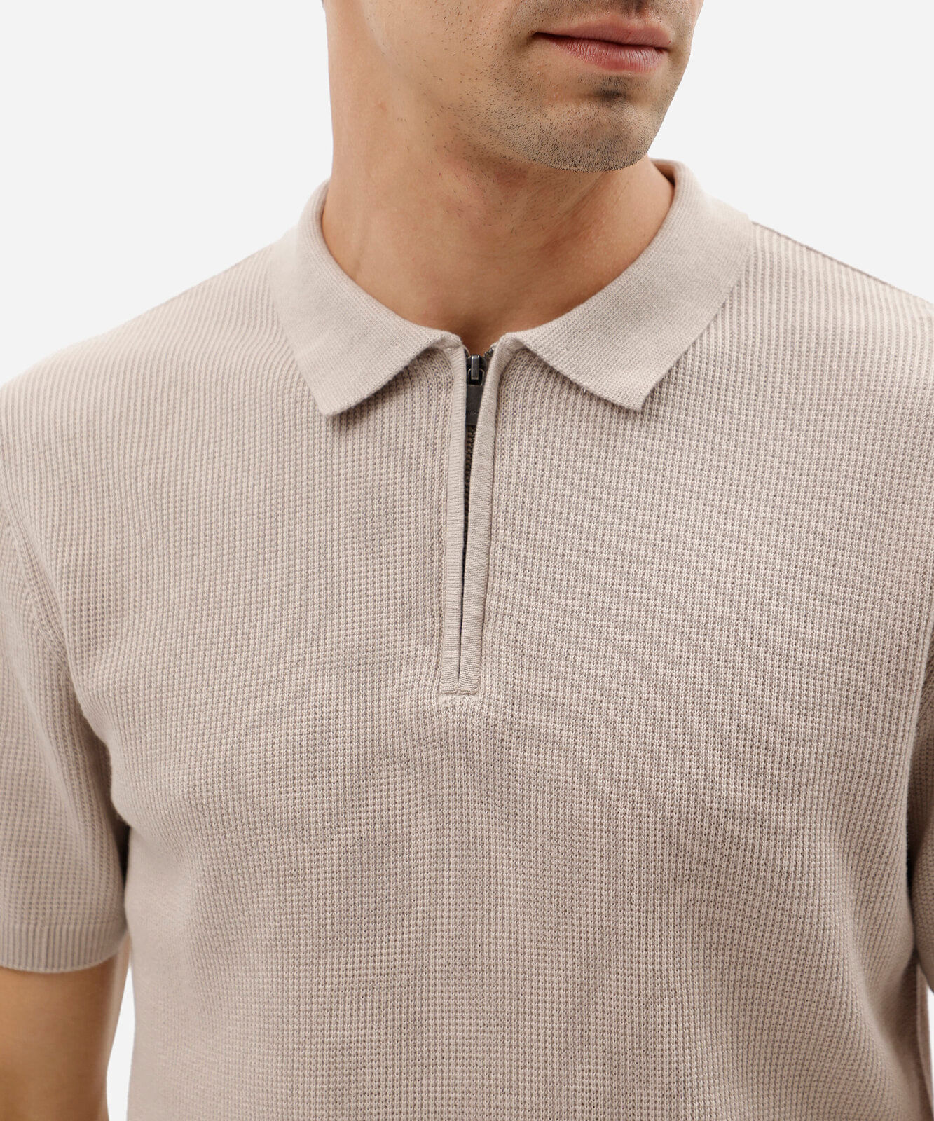 polo masculina de algodão manga curta texturizada bege